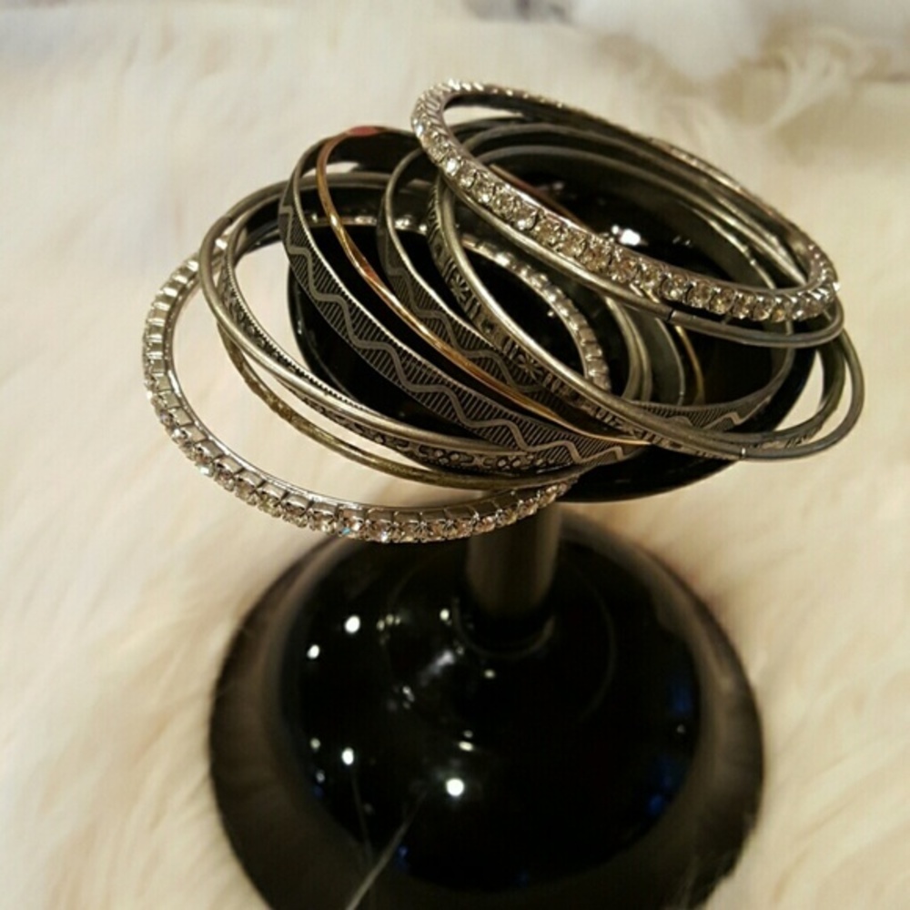 SET 11 SILVER, CZ‎ AND GOLD BANGLE BRACELETS